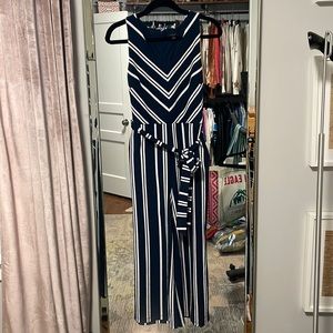 Ann Taylor Factory Navy Striped Jumpsuit Size Medium